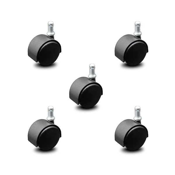 2 Inch Flat Black Hooded Nylon Twin Wheel Grip Ring Chair Casters SCC, 5PK